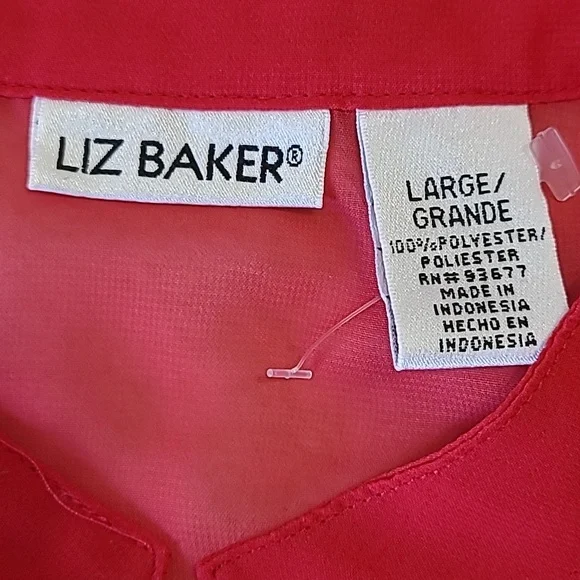 NEW Vintage Liz Baker Tunic Top Semi-sheer Chiffon Bright Red Poppies Print Lrge - Picture 7 of 9